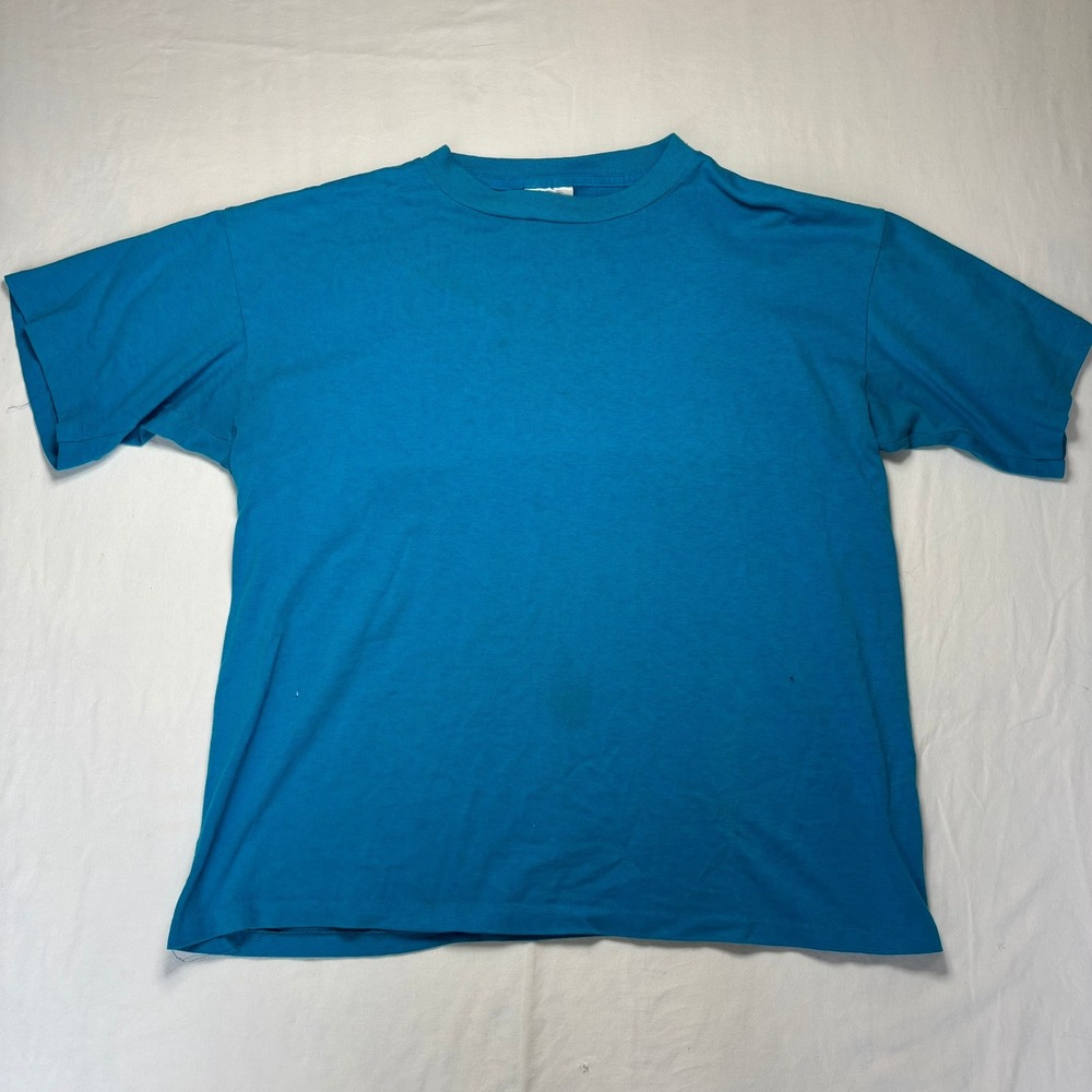 Vintage Fashion Gear 90s T-Shirt Men L Blue Short Sleeve Blank Single Stitch Tee